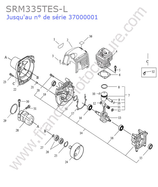 Cylindre / piston / segment ECHO SRM335-5