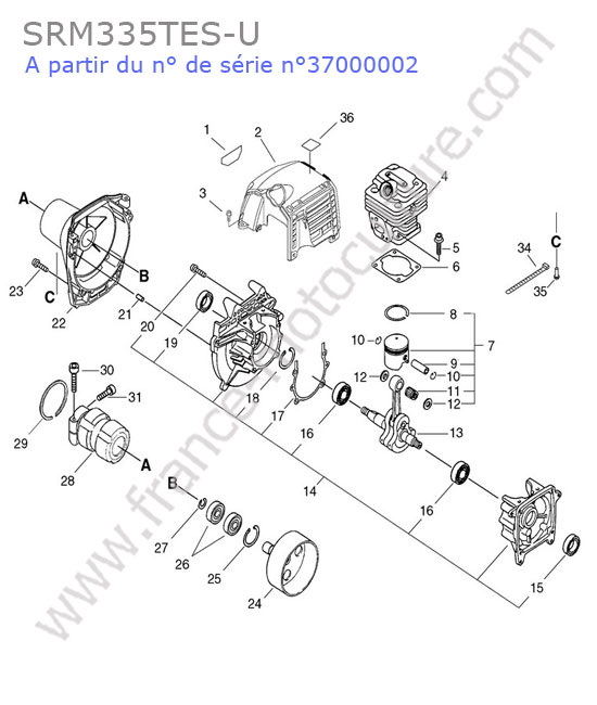 ECHO - SRM335-9 : Cylindre / piston / vilebrequin