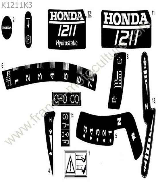 Etiquettes HONDA HF1211K3