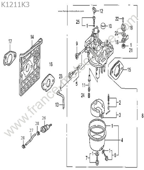 Vue éclatée (Carburateur) pour HONDA - HF1211K3 Carburateur HONDA HF1211K3