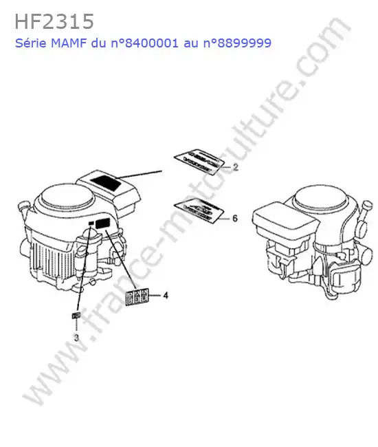Etiquettes moteur HONDA HF2315