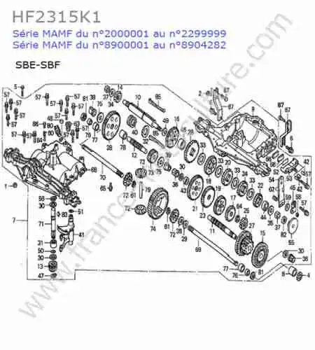 HONDA - HF2315K1 : Boite vitesses (sbe-sbf)