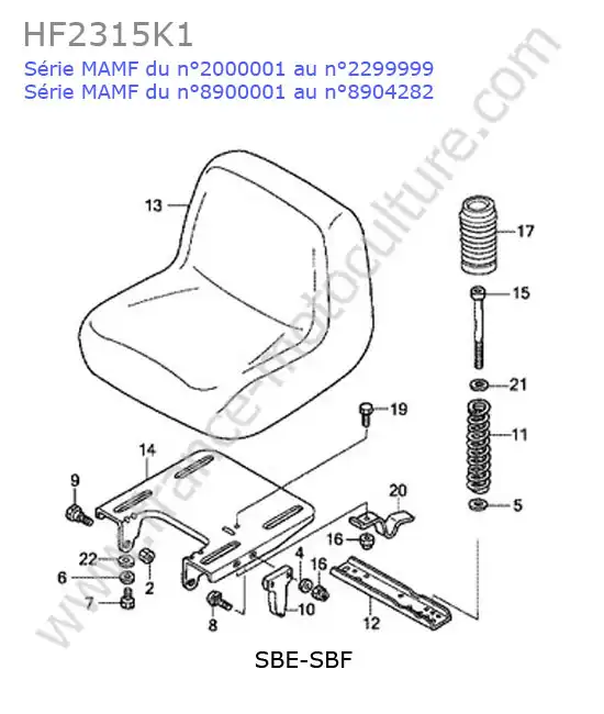 Siege (sbe-sbf) HONDA HF2315K1