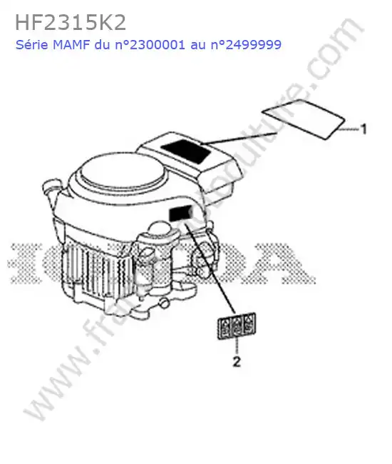 Etiquettes moteur HONDA HF2315K2