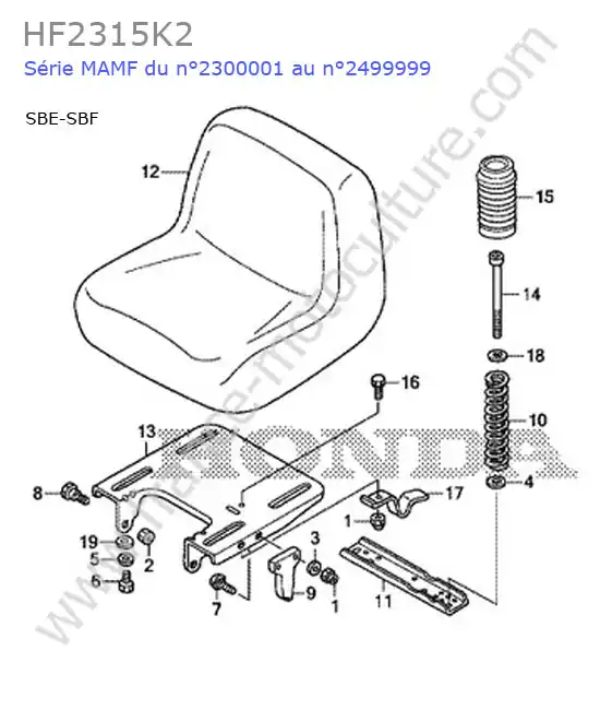 Siege (sbe-sbf) HONDA HF2315K2