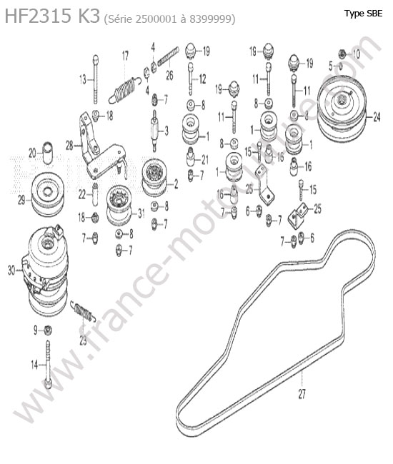 Courroie - poulie avancement SBE HONDA HF2315K3