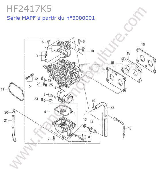 Vue éclatée (Carburateur) pour HONDA - HF2417K5 Carburateur HONDA HF2417K5