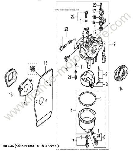 Vue éclatée (Carburateur) pour HONDA - HRH536 Carburateur HONDA HRH536