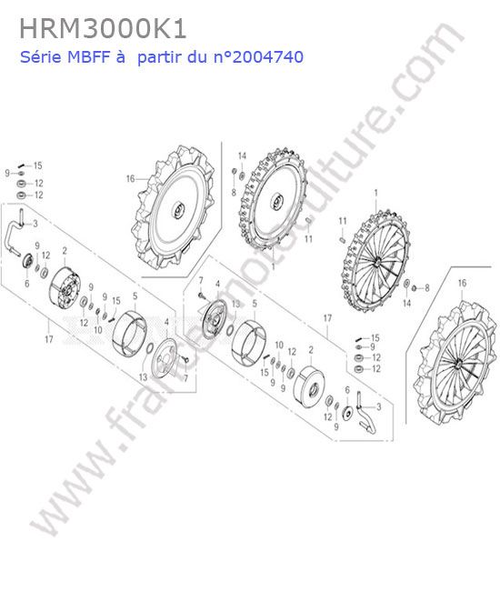 Vue éclatée (Roues) pour HONDA - HRM3000K1 Roues HONDA HRM3000K1
