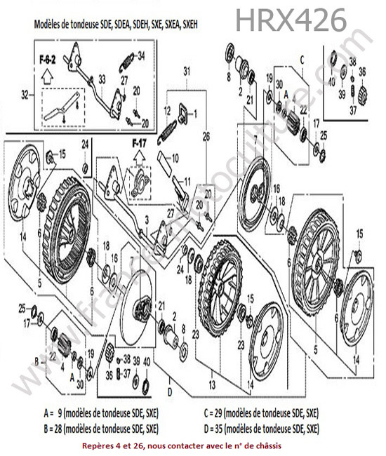 Roue arriere (sde/sxe) HONDA HRX426