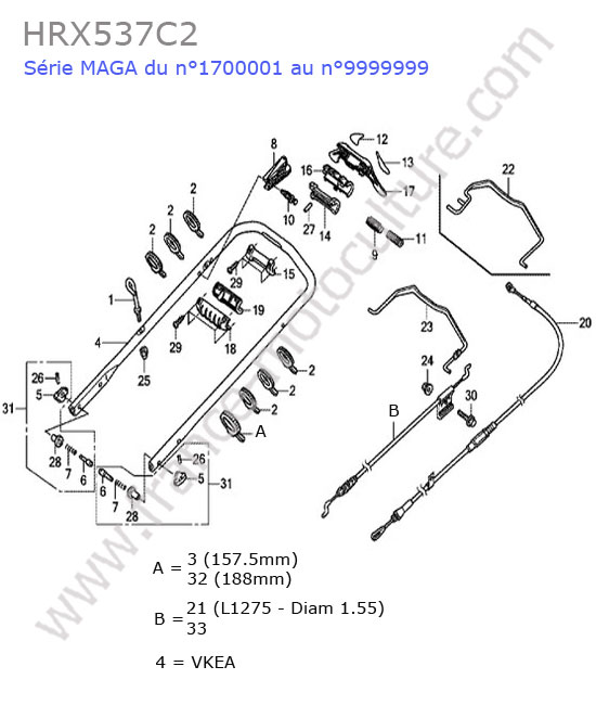 HONDA - HRX537C2 : Guidon (vkea-vyea)
