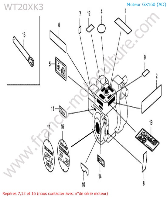 Etiquettes moteur HONDA WT20-4