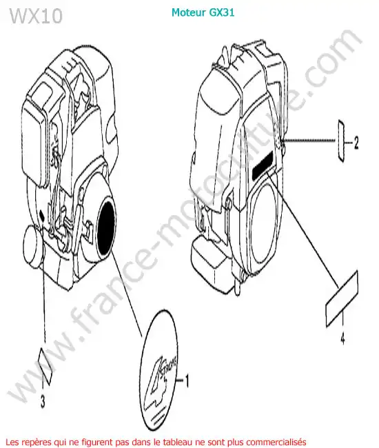 Etiquettes moteur HONDA WX10-1