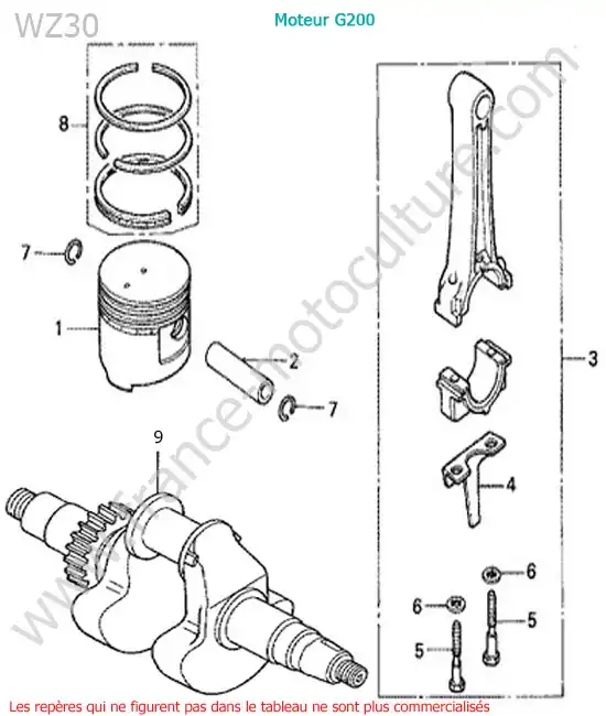 Vilebrequin-piston HONDA WZ30