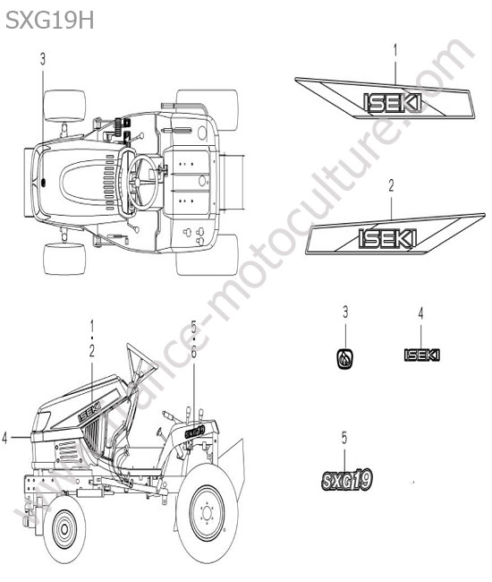 Etiquettes capot ISEKI SXG19