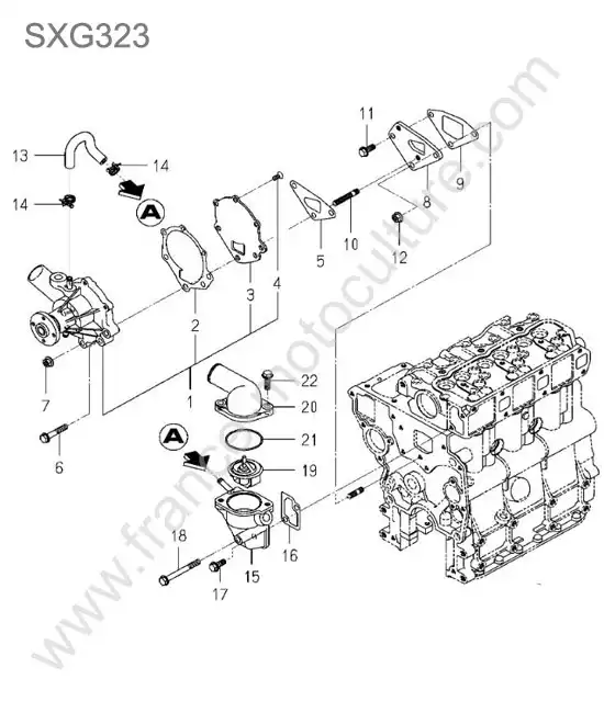 Pompe eau / thermostat ISEKI SXG323