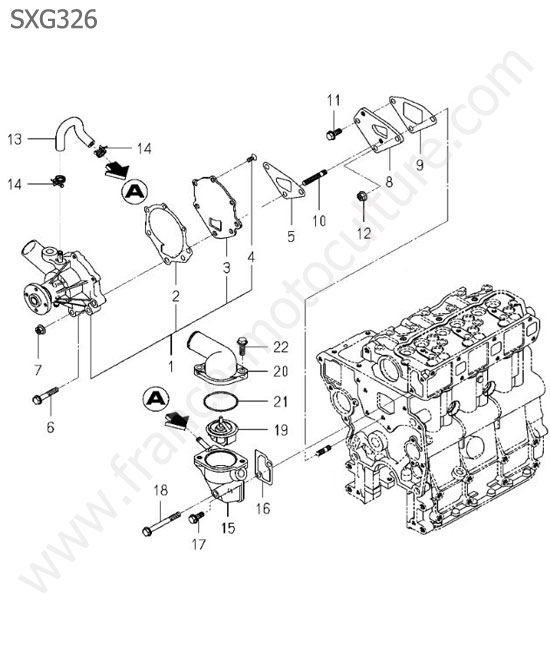 Pompe eau / thermostat ISEKI SXG326