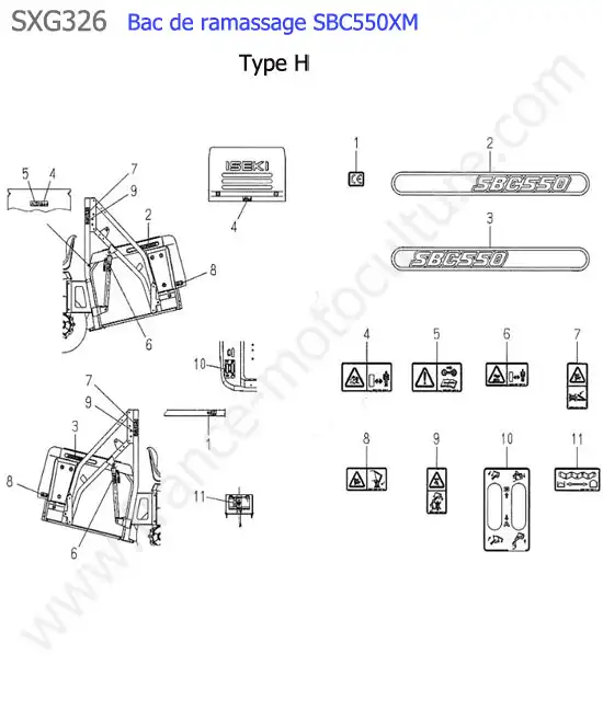 Sbc550xm - etiquettes (type h) ISEKI SXG326