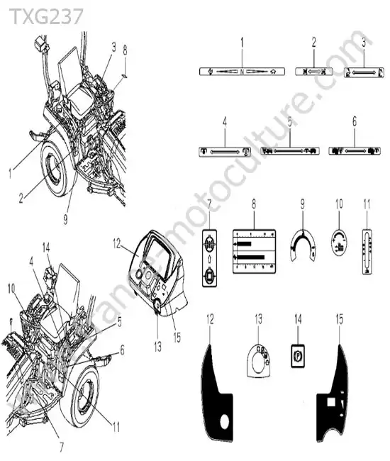 Etiquettes controle ISEKI TXG237