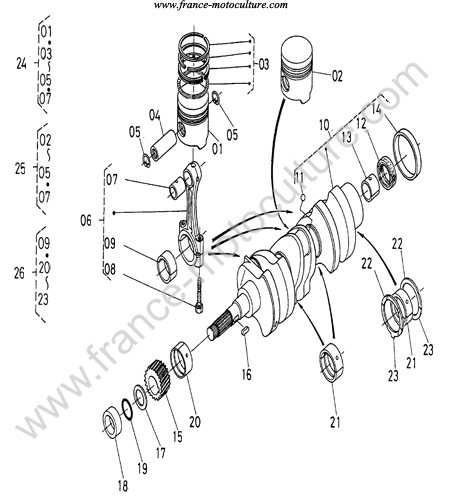 Vilebrequin / pistons KUBOTA B1550