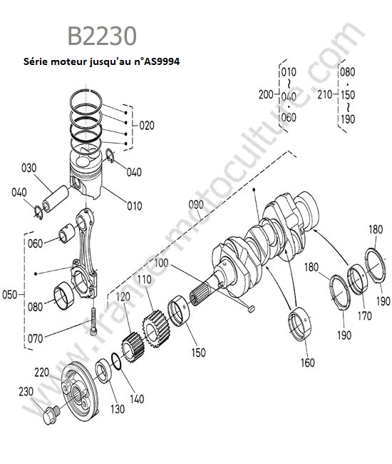 Pistons - vilebrequin - series avant as9994 KUBOTA B2230