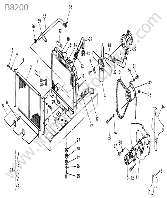 Vue éclatée (Radiateur) pour KUBOTA - B8200 Radiateur KUBOTA B8200
