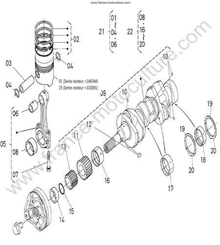 Piston - vilebrequin KUBOTA BX2200