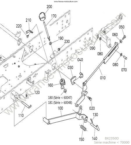 Vue éclatée (Relevage tondeuse gauche) pour KUBOTA - BX2350 Relevage tondeuse gauche KUBOTA BX2350