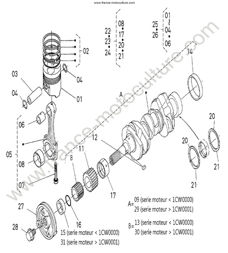 Pistons / vilebrequin KUBOTA F2880