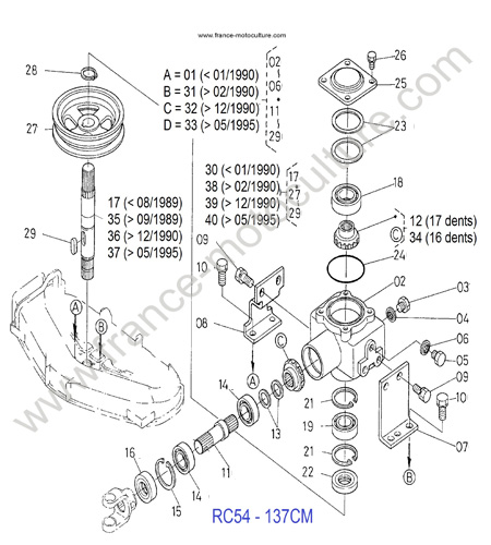 Engrenage conique RC54 KUBOTA G1700