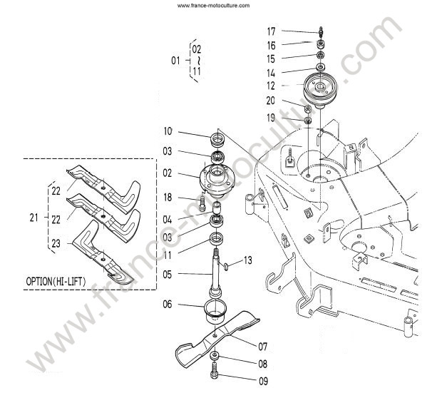 Support poulie lame droite KUBOTA G21