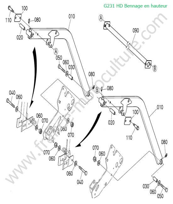 Bras relevage inférieur bac HD KUBOTA G231