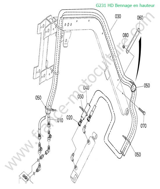 Tuyau bennage droite HD KUBOTA G231