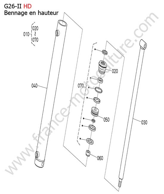 Detail verin levage bac HD KUBOTA G26-II