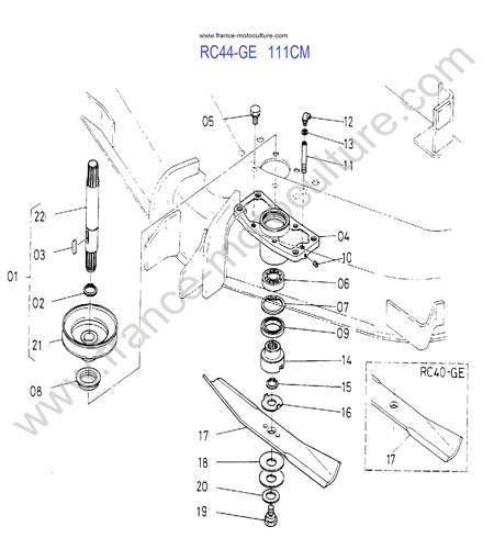 Palier lame centre RC44 KUBOTA G3