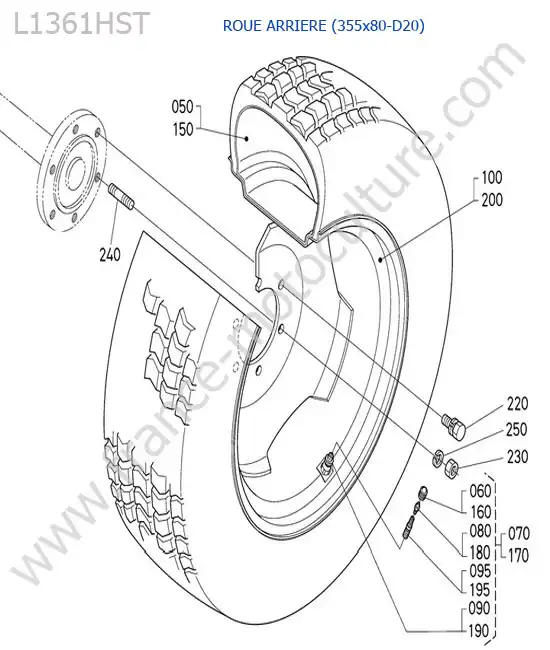 Roue arriere 355x80-d20 KUBOTA L1361