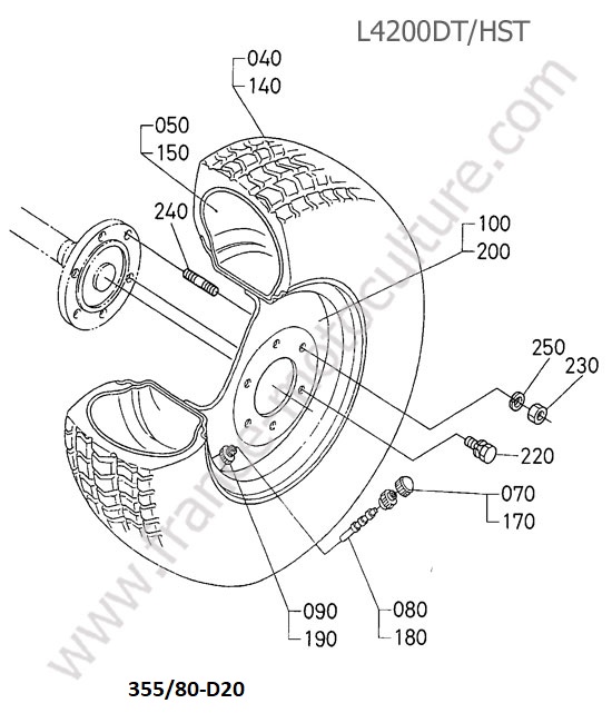 Roue arriere 355/80-d20 KUBOTA L4200
