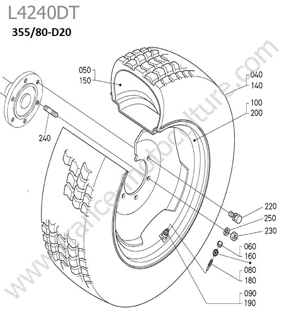 Roue arriere 355/80-d20 KUBOTA L4240