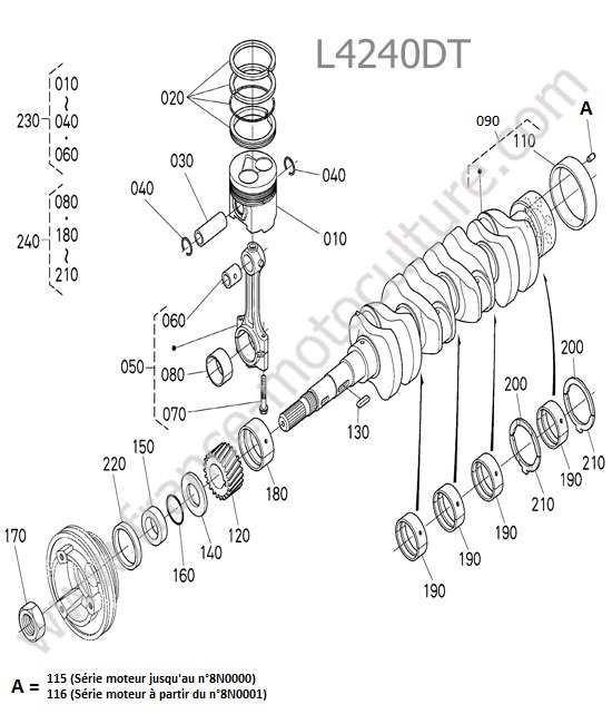 Pistons - vilebrequin KUBOTA L4240