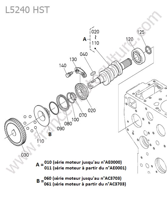 Arbre cames alimentation KUBOTA L5240