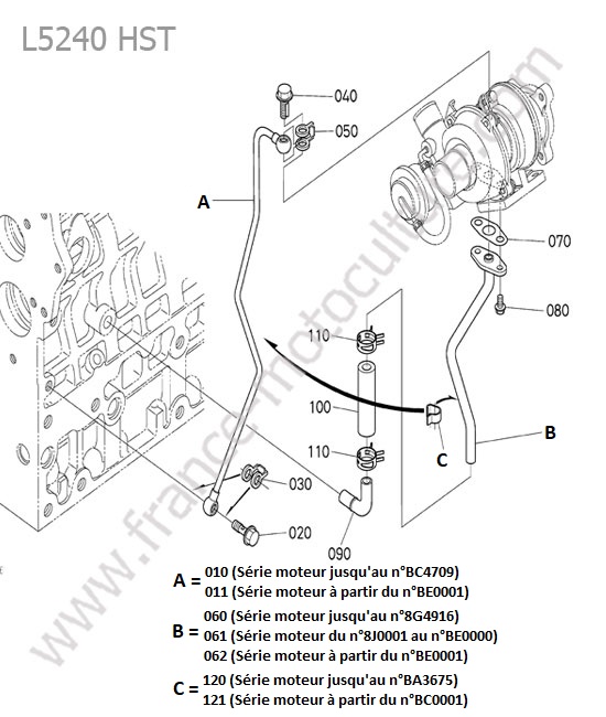 Tuyau huile  - turbo chargeur KUBOTA L5240