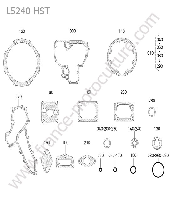 Jeu joints inferieurs KUBOTA L5240