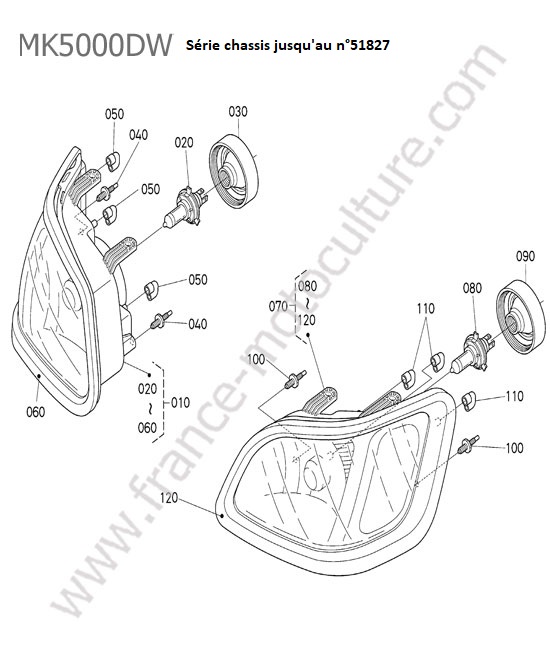 Optique phare < 51827 KUBOTA MK5000
