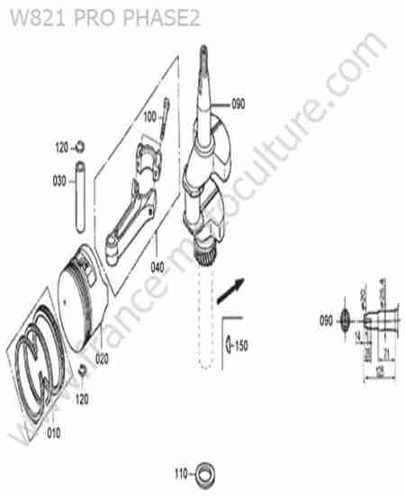 KUBOTA - W821-PRO-2 : Vilebrequin / piston / segments