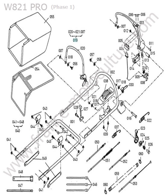 Poignees / cables / panier KUBOTA W821-PRO