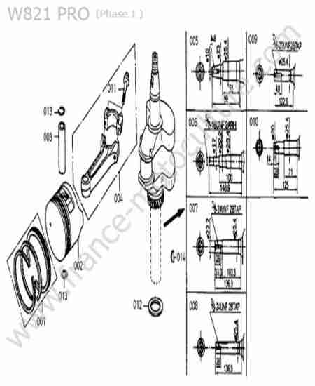 KUBOTA - W821-PRO : Vilebrequin / piston / segments