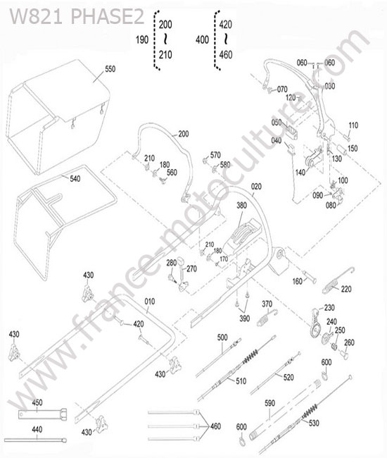 Cables / leviers / panier KUBOTA W821
