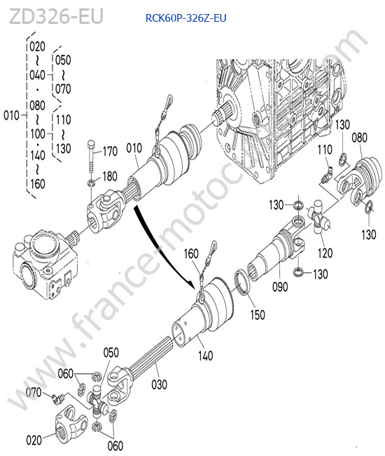 Cardan tondeuse / rck60p KUBOTA ZD326