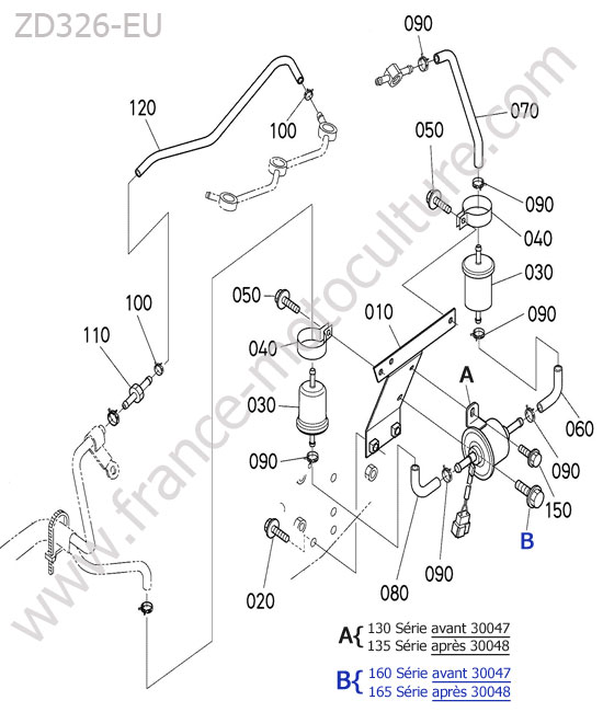 Tuyau carburant arriere KUBOTA ZD326