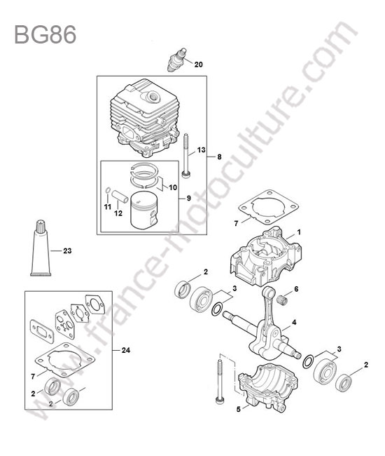 Piston / cylindre / vilebrequin STIHL BG86
